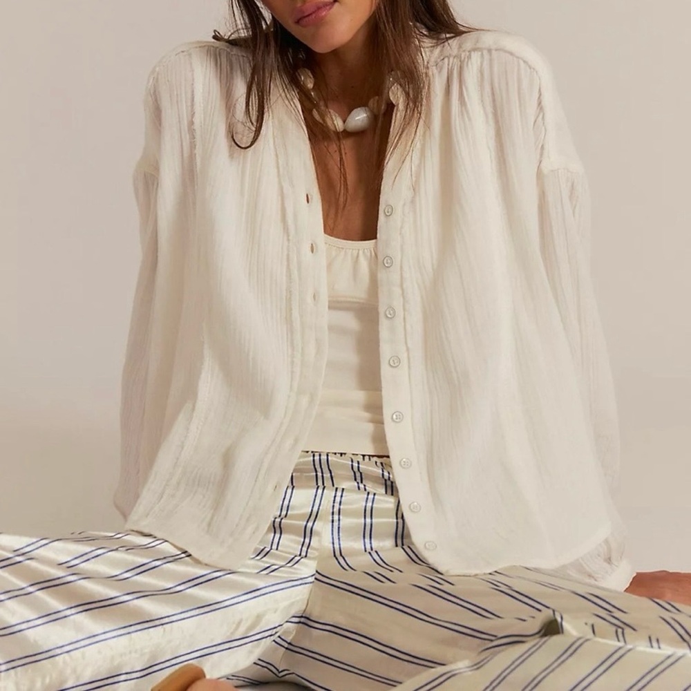 NWT FREE PEOPLE VALLEY DOUBLE CLOTH SHIRT Clean Ivory Size S